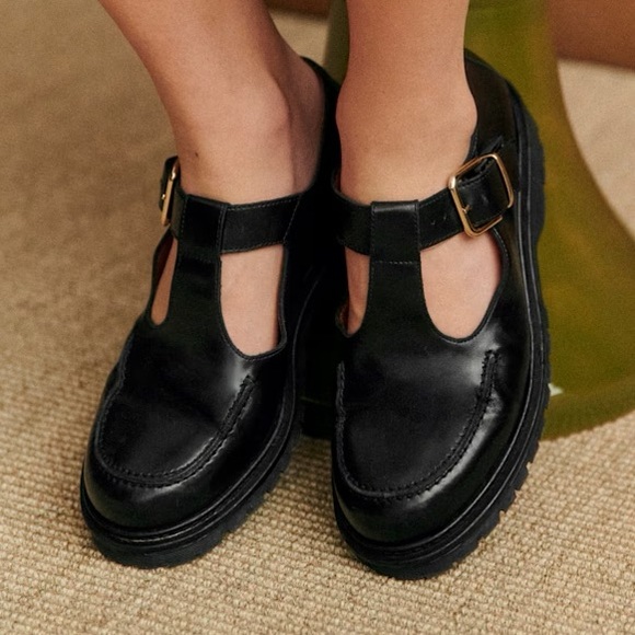 Sezane Shoes - Sezane Violette Babies T-Strap Leather Mary Jane Shoes